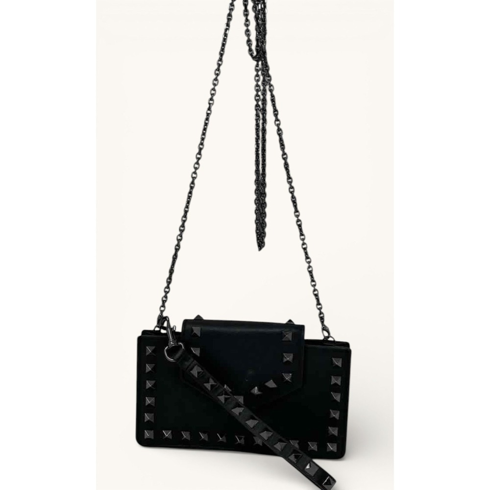 Valentino Garavani Rockstud Black Leather Chain Crossbody Bag Noir